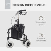 Deambulatore per Anziani e Disabili ad Altezza Regolabile 60x62x84-100,5 cm con Cestino e Vassoio Nero