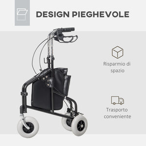 Deambulatore per Anziani e Disabili ad Altezza Regolabile 60x62x84-100,5 cm con Cestino e Vassoio Nero