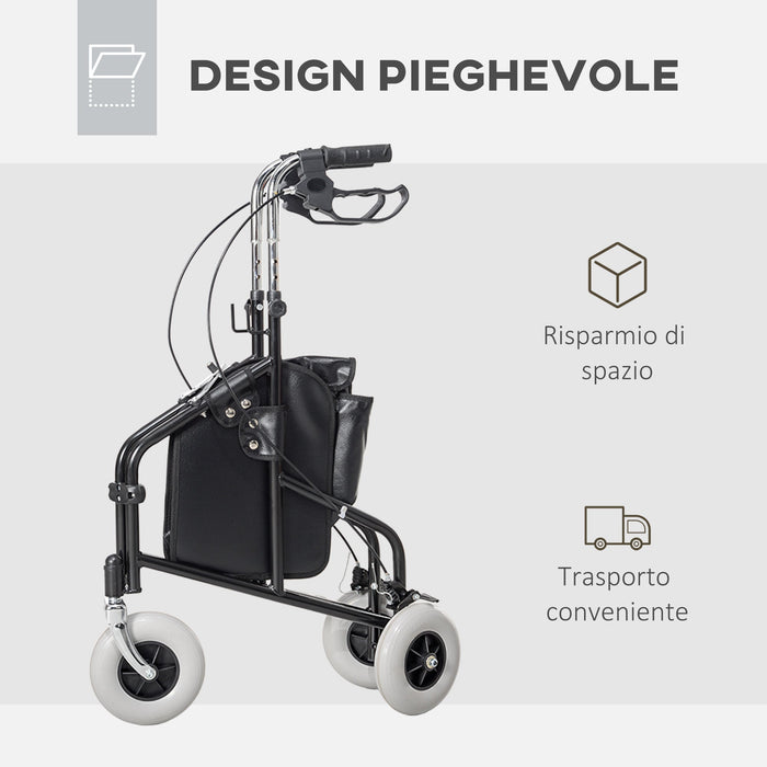 Deambulatore per Anziani e Disabili ad Altezza Regolabile 60x62x84-100,5 cm con Cestino e Vassoio Nero