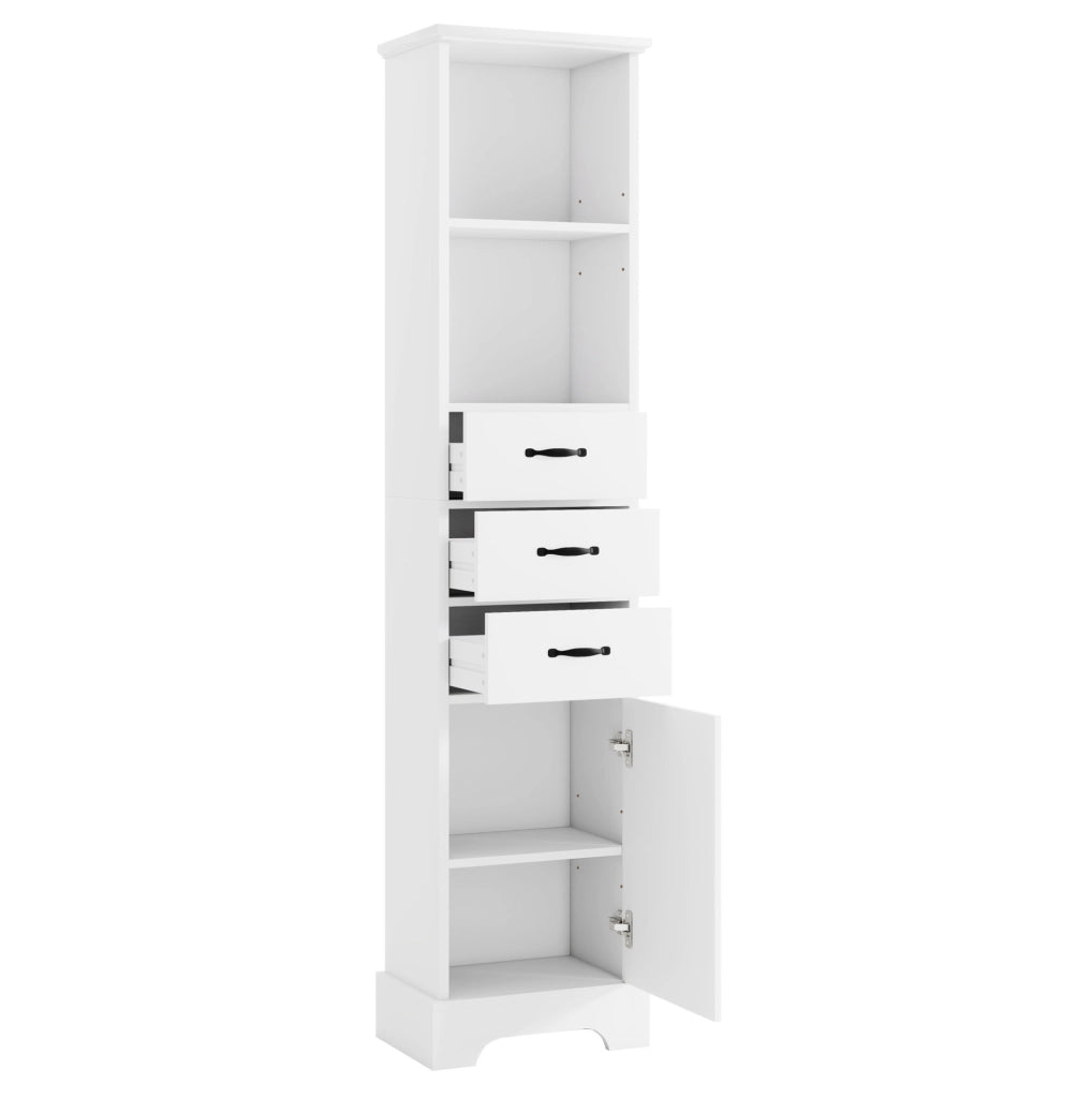 Colonna bagno in MDF bianca con 3 cassetti, 38x26x172,5 cm