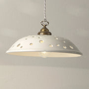 CONTEMPORANEA Sospensione Artigianale in Ceramica Bianca Lucida Piatto Traforato d.38