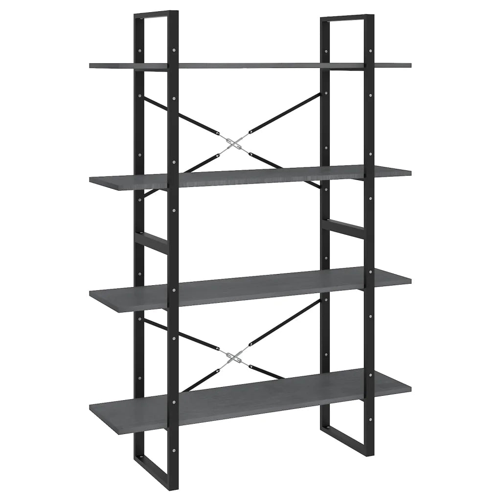 Libreria a 4 Ripiani-Scaffale per Libri-Mobile di Stoccaggio Grigia 100x30x140 cm in Massello di Pino