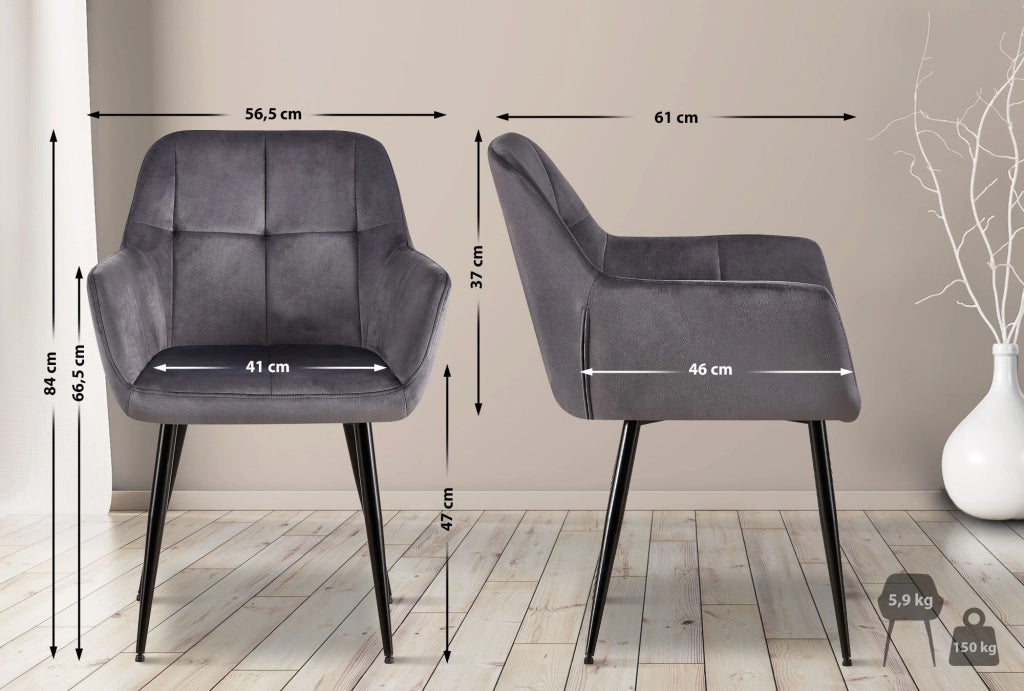 Sedia visitatore Emia Velluto,grigio