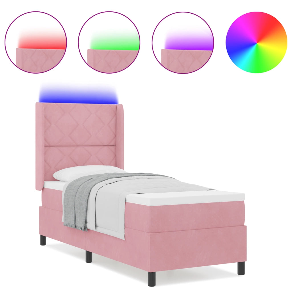Letto Box Spring con Materasso e LED Rosa 80x200 cm Velluto
