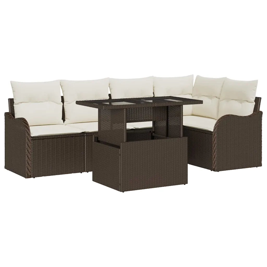 Set da pranzo con cuscino 6 pcs Marrone Poly Rattan 3348464