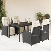Set da Pranzo da Giardino 5 pz Nero con Cuscini in Polyrattan 3212884