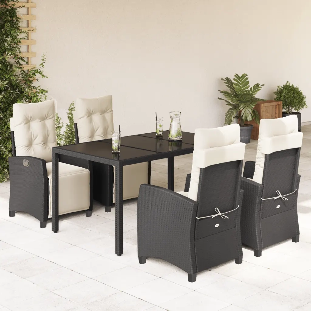 Set da Pranzo da Giardino 5 pz Nero con Cuscini in Polyrattan 3212884