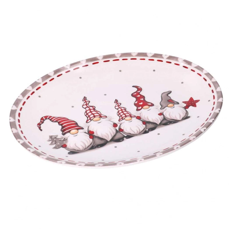 Centrotavola ceramica con gnomi bianco ovale cm 30x25h2,5