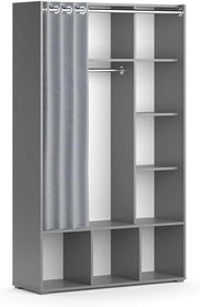 Guardaroba per bambini Luigi, Grigio, 105.8 x 178.1 cm con appendiabiti a tenda, combinabile con altri mobili della serie Luigi