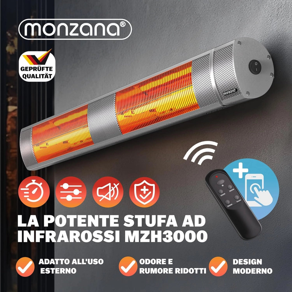® Stufa Elettrica a Infrarossi 3 Livelli di Calore 3000W Inclinabile di 90° Telecomando App IP55 Stufetta Fungo