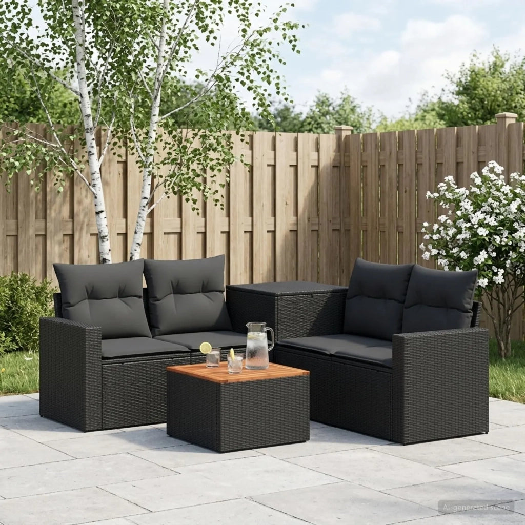 Set di divani 6 pz Nero Rattan sintetico e Acciaio 3447394