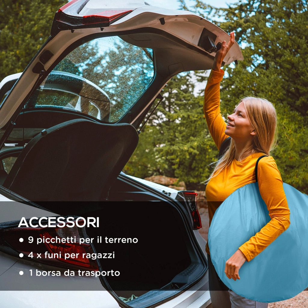 Tenda da Campeggio Pop Up Impermeabile con Accessori e Borsa di Trasporto 245x148x105 cm in Poliestere Blu