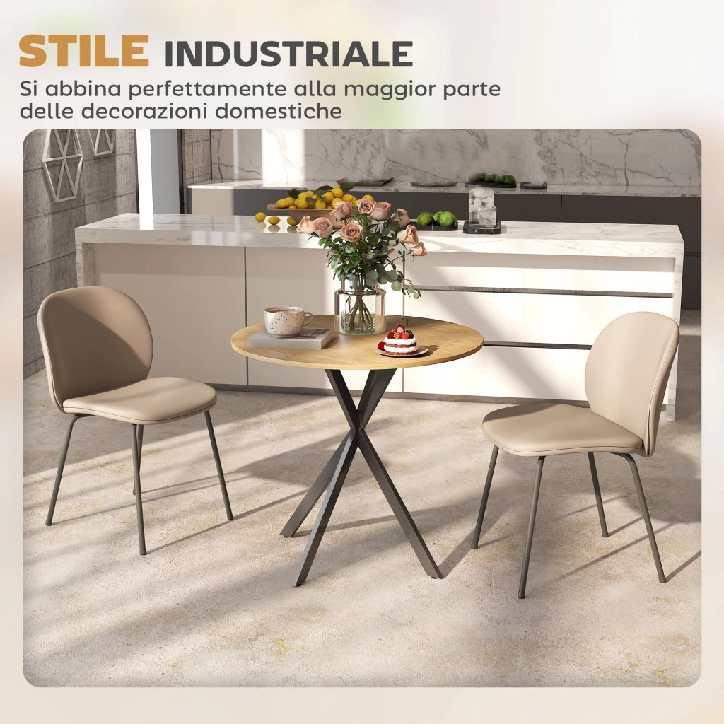 Tavolo da Pranzo Rotondo Stile Industriale Ø80x75 cm con Gambe a Croce in Acciaio Colore Quercia