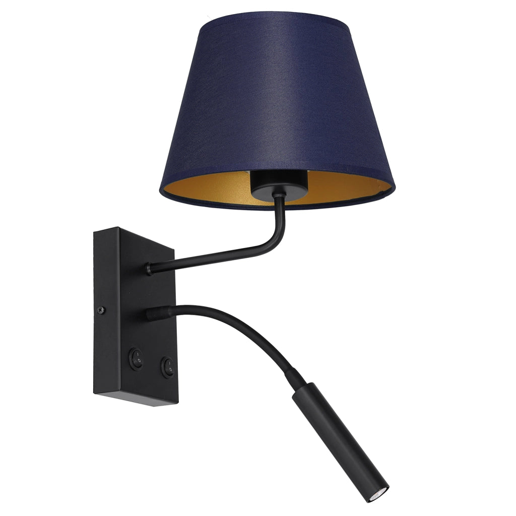 Applique Arden nero, paralume blu oro, E27+G9 Luminex