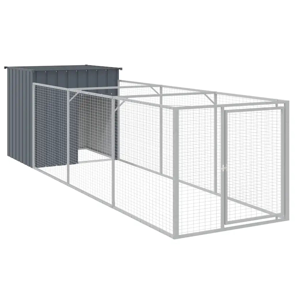Casetta Cani con Corsa Antracite 110x405x110 cm Acciaio Zincato 3189079