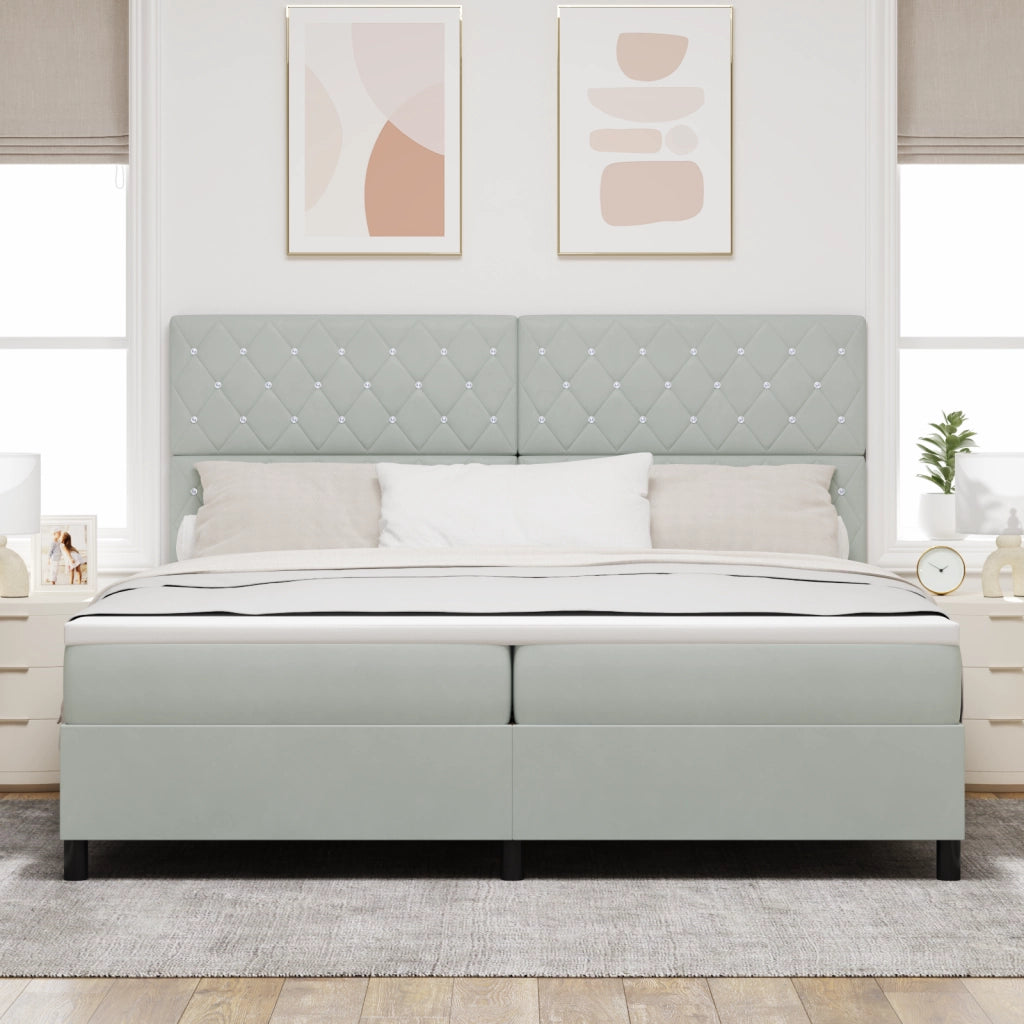 Letto Box Spring con Materasso e Luce LED Grigio Chiaro 200x200 cm Velluto