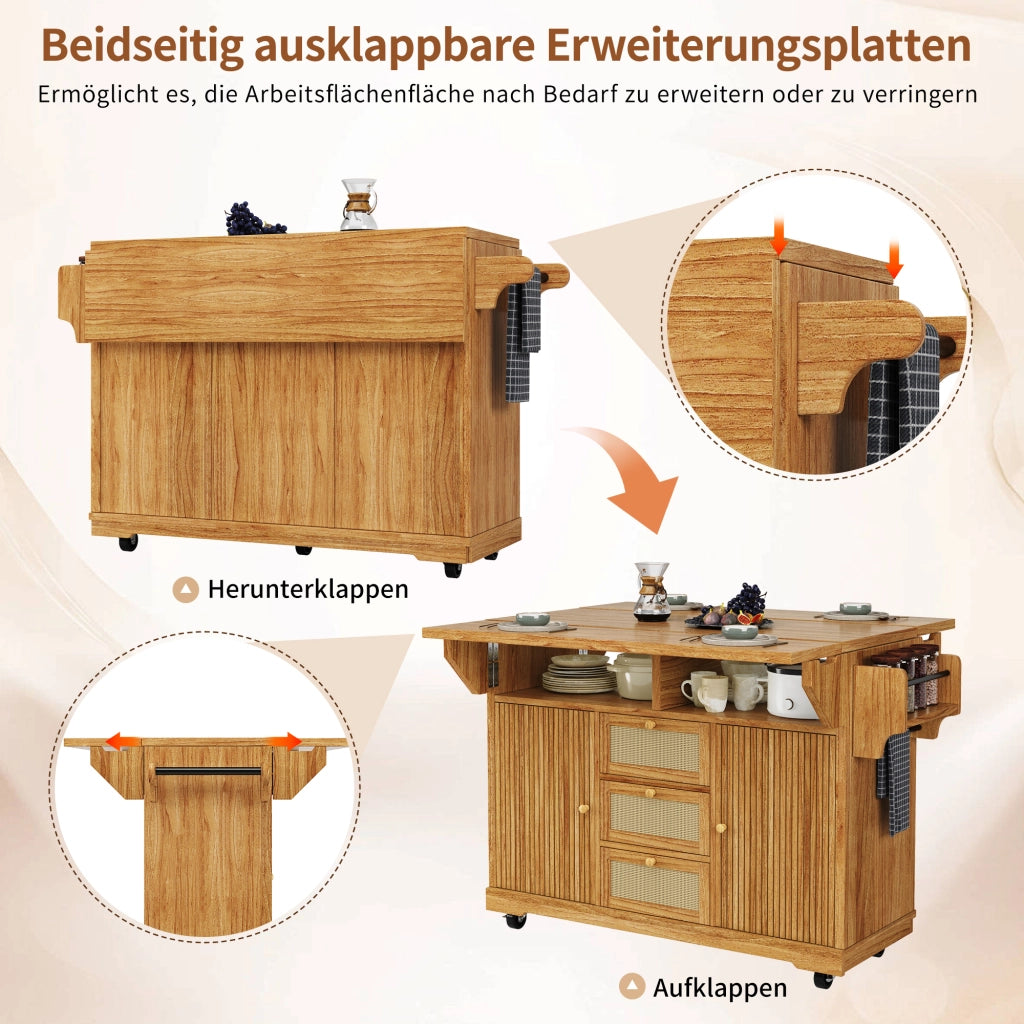 TAVOLO carrello cucina pieghevole 142,5x80x95 cm MDF e metallo marrone scuro