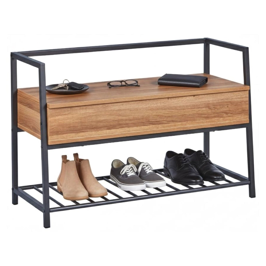 Scarpiera con contenitore e Dpierc, in metallo nero e nobilitato color quercia, cm 90x39x61