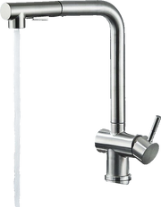 FELICE| Rubinetto da cucina estraibile Premium in acciaio inox argento spazzolato |Miscelatore canna dritta|gastronomia alta pressione 360° 2 attacchi