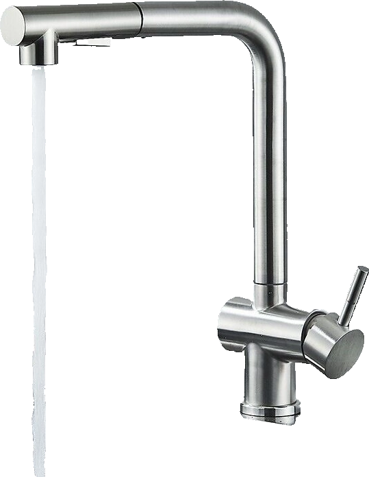 FELICE| Rubinetto da cucina estraibile Premium in acciaio inox argento spazzolato |Miscelatore canna dritta|gastronomia alta pressione 360° 2 attacchi