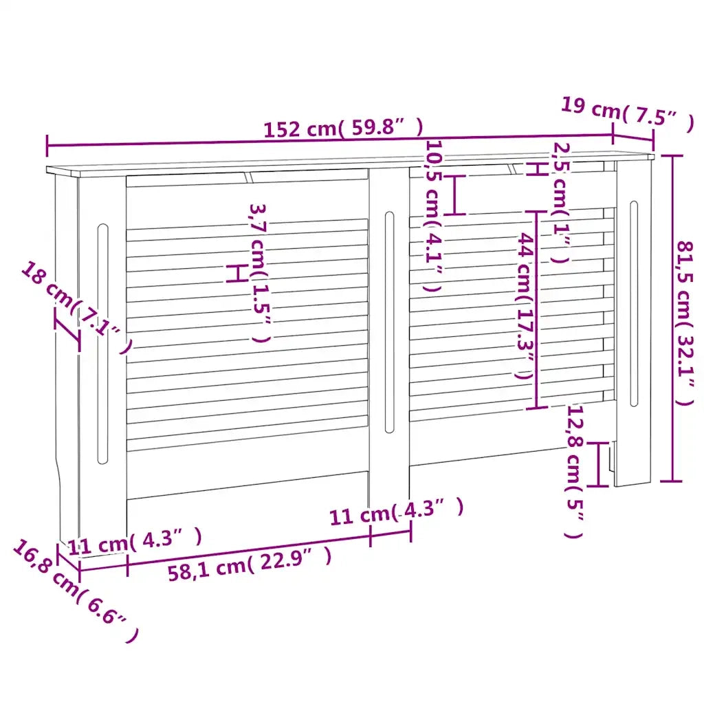 Coperture per Radiatori 2 pz Bianche 152x19x81,5 cm in MDF CFW5703712