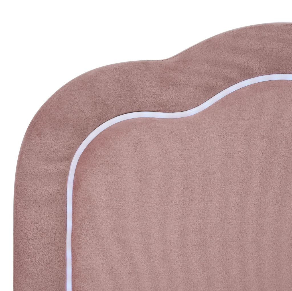Letto matrimoniale 140x200 cm con testiera regolabile e LED; velluto rosa