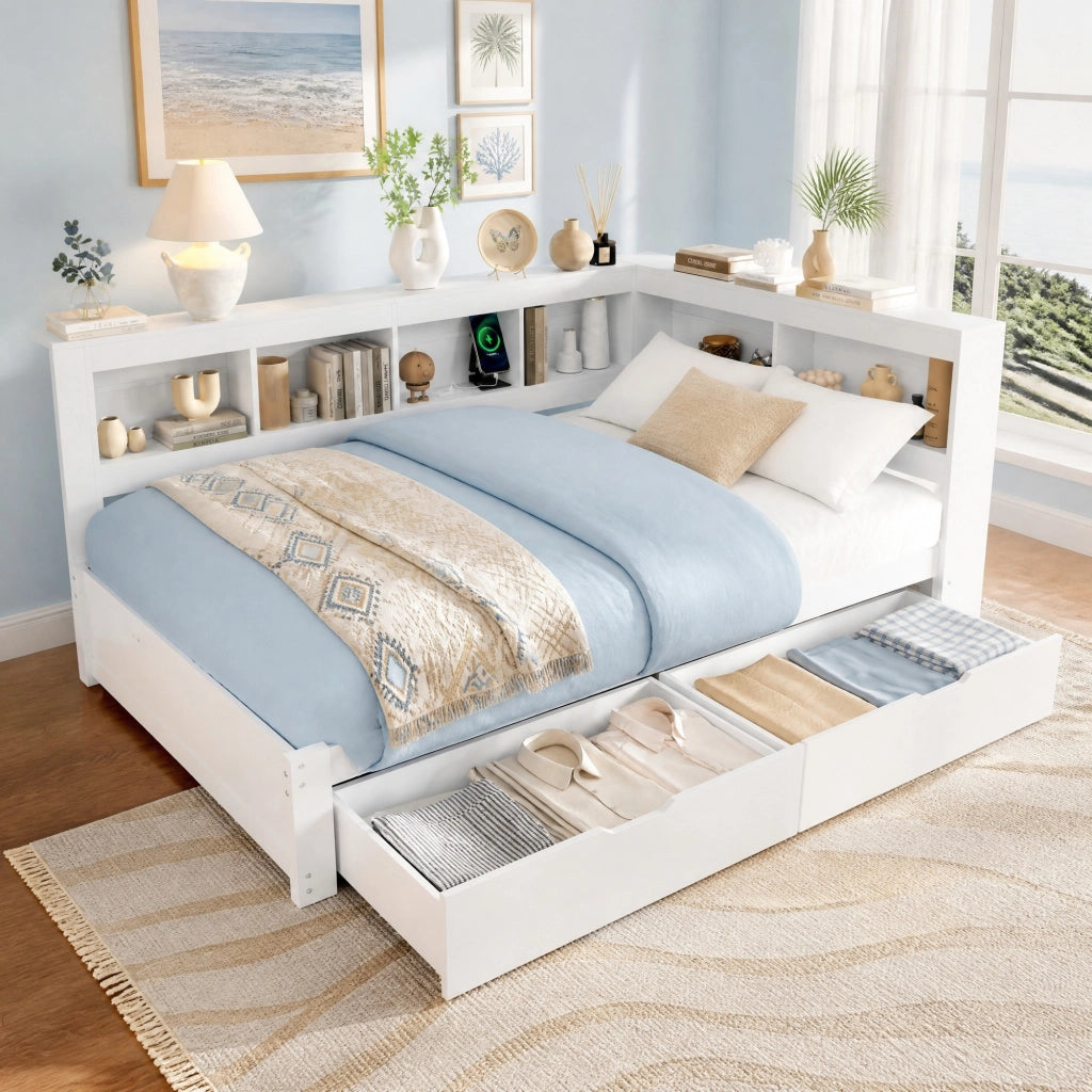 Letto daybed 140x200 cm con cassetti, prese e USB