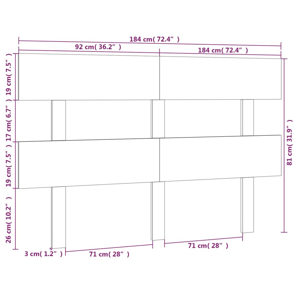 Testiera | Testata per Letto Bianca 184x3x81 cm in Legno Massello di Pino