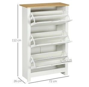 Scarpiera bianca a 3 cassetti, 72 x 26 x 112 cm