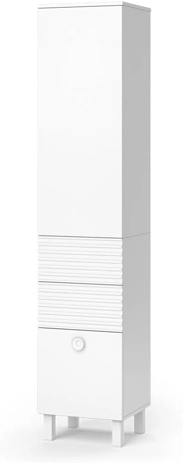 Armadio per il bagno Sola, Bianco, 40.2 x 192.4 cm con anta e cassetti, adatto al montaggio a parete per spazio di archiviazione aggiuntivo