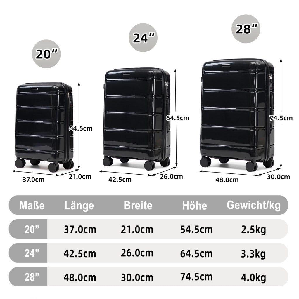 TROLLEY Set da 3 pezzi 50,8/61/71,1 cm in PP Nero