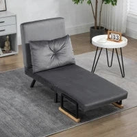 Poltrona Letto 3 in 1 con Schienale Reclinabile in 5 Posizioni e Cuscino, 63x73x81 cm, Grigio Scuro