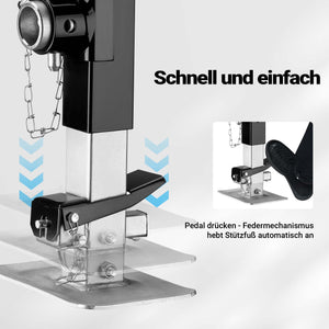 Piede stabilizzatore per rimorchi roulotte, max 900 kg, regolabile in altezza con manovella, con pedale e perno di sicurezza