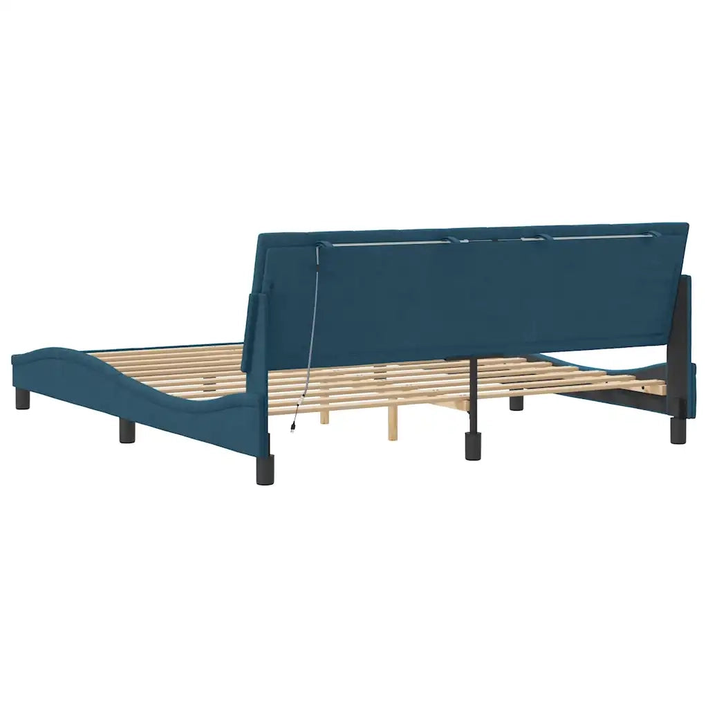 Giroletto con LED senza Materasso Hanko Blu 180x200 cm in Velluto 3213797