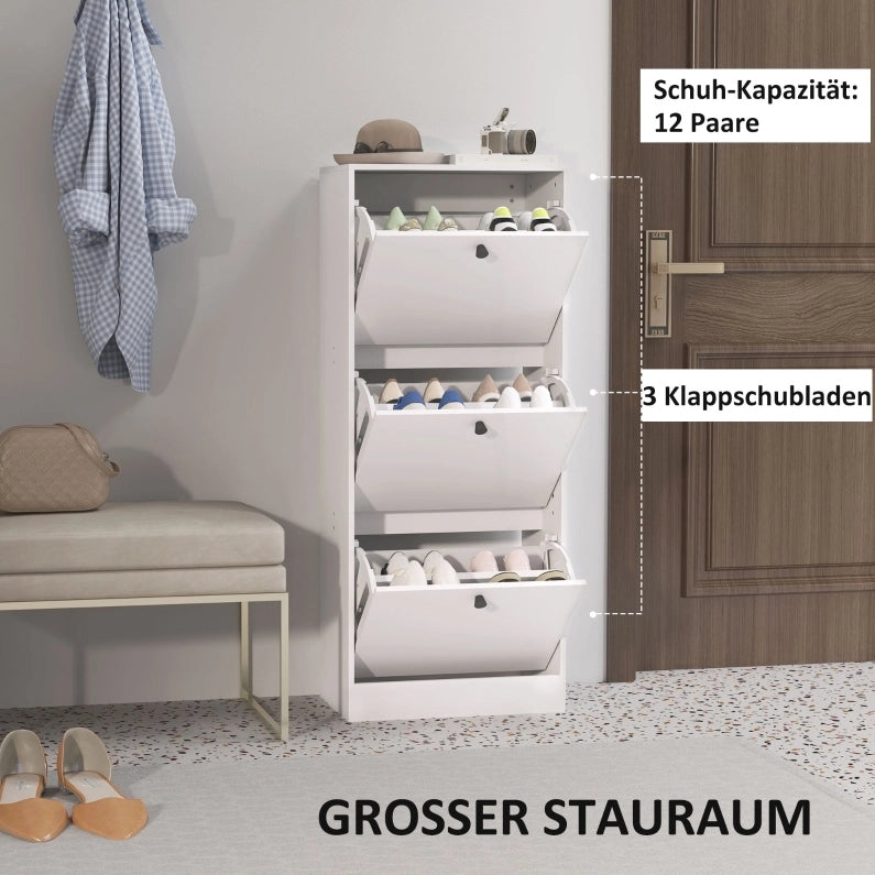 Scarpiera ULEVR 47x28x115 cm con 3 ante a ribalta e ripiani regolabili, bianca