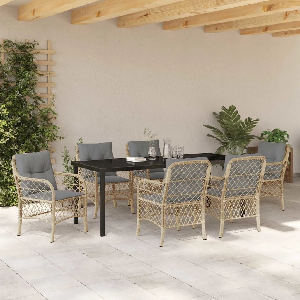 Set da Pranzo per Giardino con cuscino 7 pcs Beige polyrattan 3380237