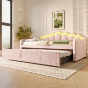 Letto imbottito pieghevole con luci LED 90x200 cm velluto rosa