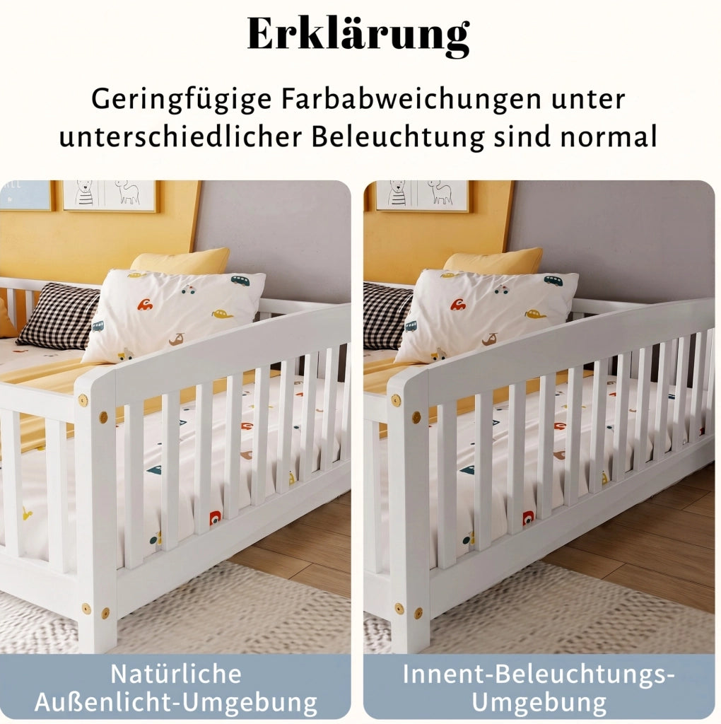 Letto a pavimento per bambini 140x200 cm con sponde bianco