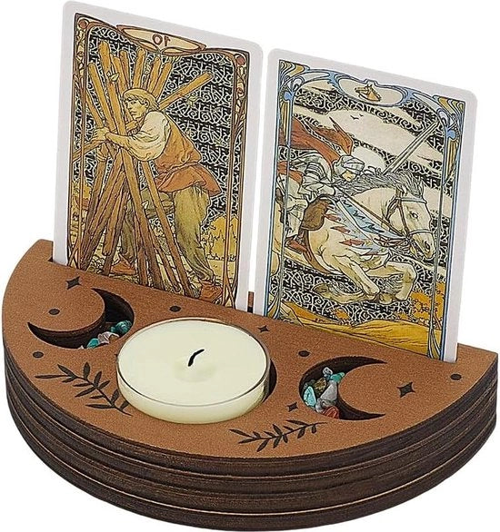 Sostegno per Tarocchi - Emisfero in Legno - Design delle Fasi Lunari - Sostegno per Carte di Magia - Sostegno per Presentazione quotidiana