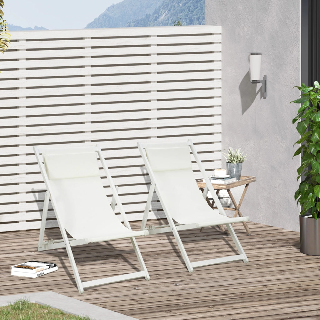 Set 2 Tumbonas Plegables ¨C Zephmum ¨C Aluminio, Respaldo Regulable, Blanco, 60x100x85 cm