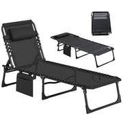 Sdraio da Giardino Pieghevole con Schienale Reclinabile su 5 Posizioni e Cuscino. 185x58x30cm. Nero