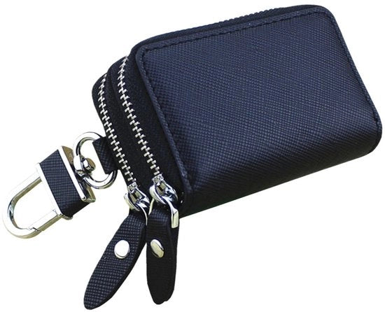 Sostegno per Chiave in Pelle Autentica - Unisex - Nero - Cerniera Doppia