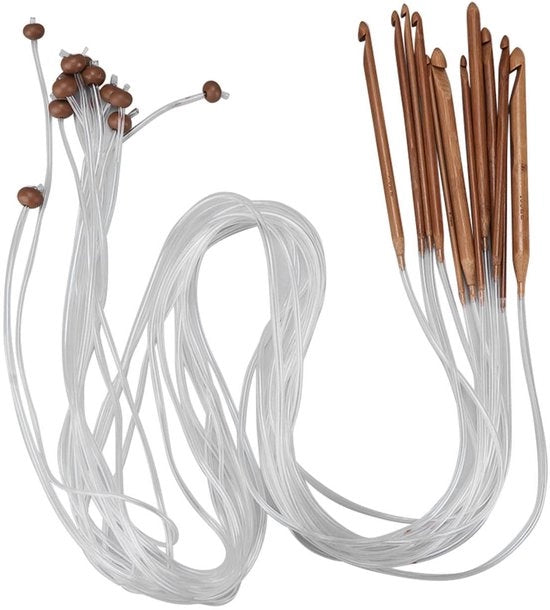 Haken in Legno 12 Stuks - Aghi in Bambù Tunesi - 3,0 mm/10,0 mm - Filo di Raffia - Adatti a Principianti e Professionisti - Unione Liscia