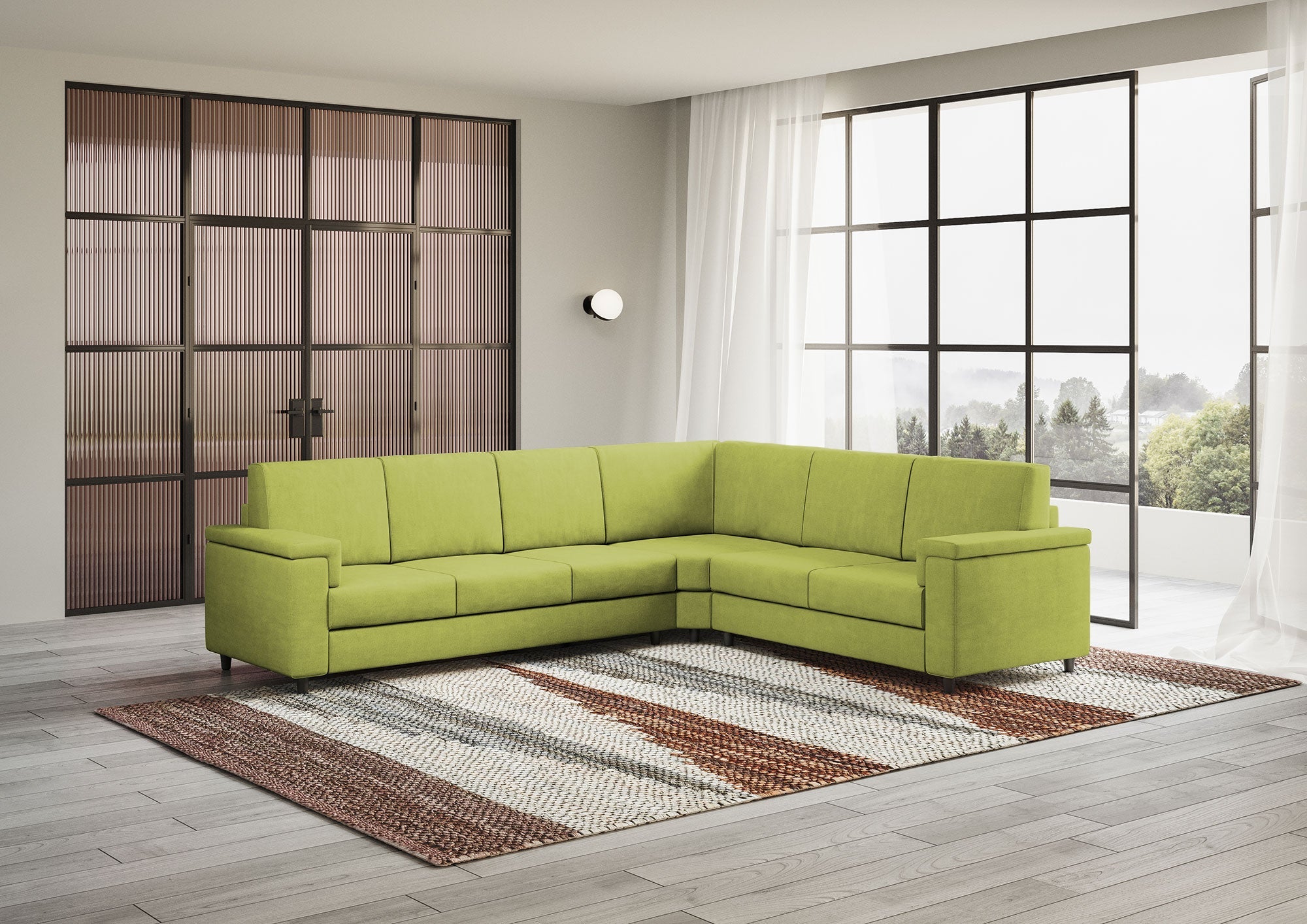 Divano Angolare 6 Posti 286x226x85 cm Marrak in Tessuto Verde