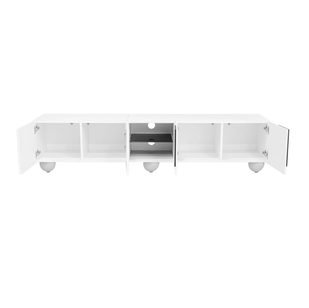 Mobile TV 180x40x41.5 cm con ante push to open e vano aperto in MDF e pannello truciolare bianco