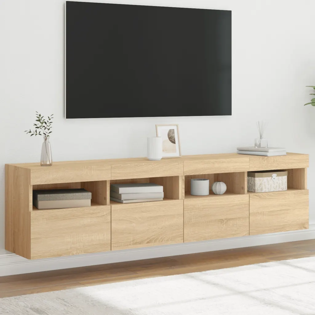 Mobili TV a Parete con Luci LED 2 pz-Credenza per TV sospesa Rovere Sonoma 80x30x40 cm