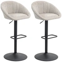 Set 2 Sgabelli da Bar con Altezza Regolabile, Seduta Girevole in Tessuto e Poggiapiedi, Beige