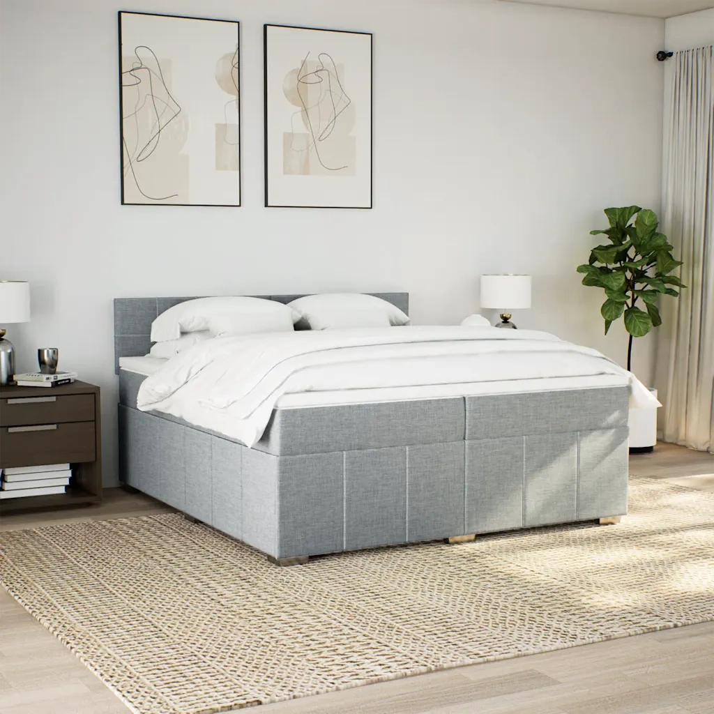 Giroletto a Molle con Materasso Grigio Chiaro 200x200cm Tessuto