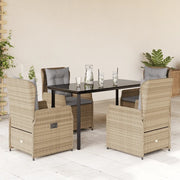 Set da Pranzo da Giardino 5 pz con Cuscini Beige in Polyrattan