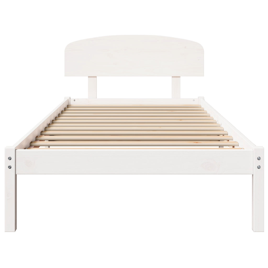 Struttura Letto con Testiera Bianca 80x200 cm Legno Massello di Pino